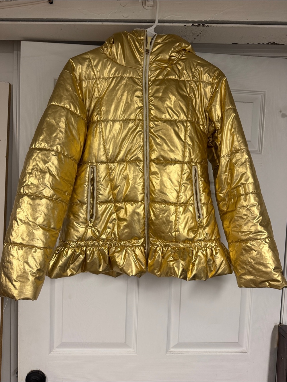 Kate spade gold puffer with fleece hood size xs